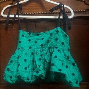 Zara Green Polka Dot Sleeveless Peplum Top